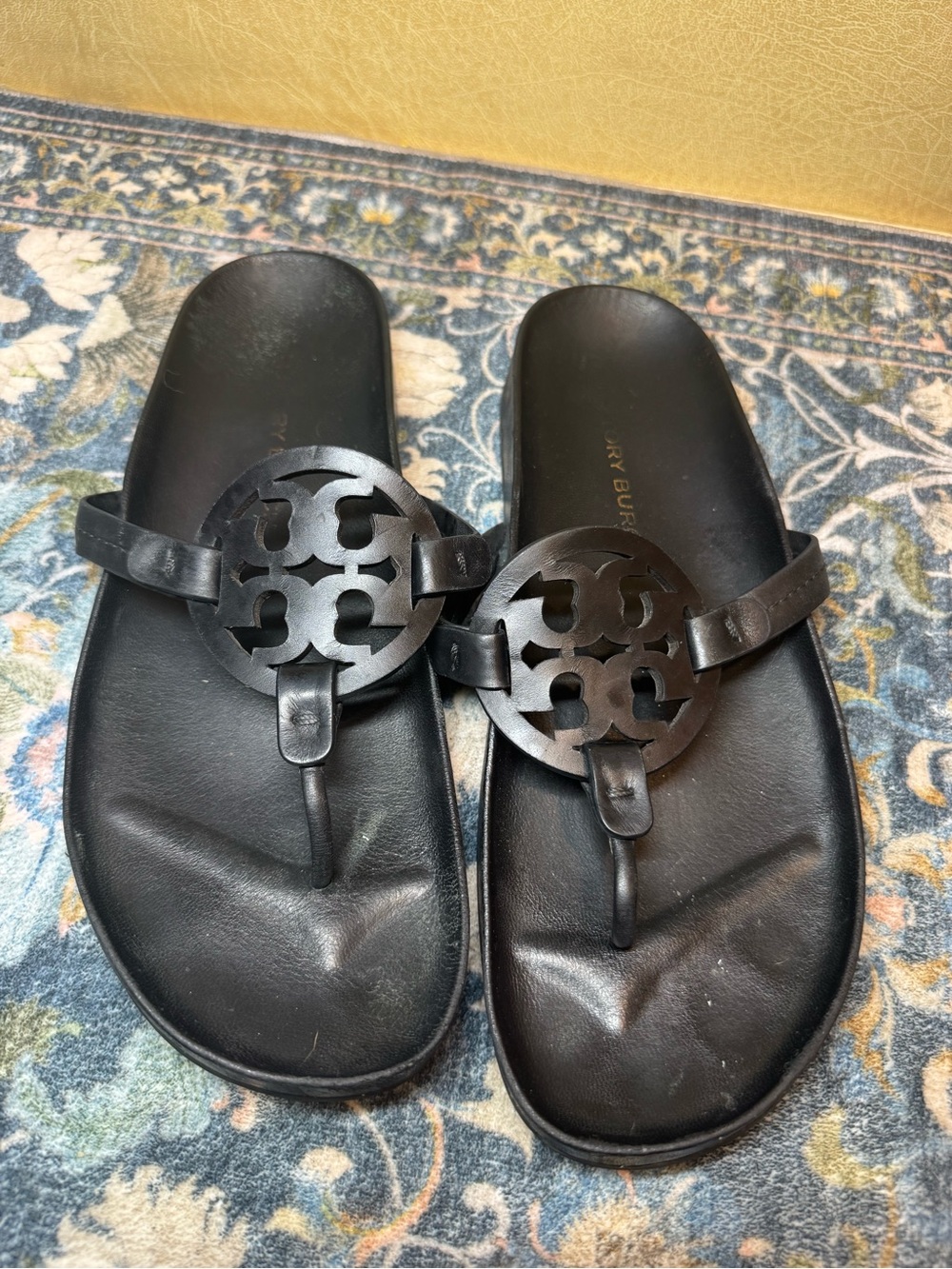 Tory Burch Black Miller Cloud Logo Thong Sandals